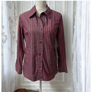 Cabi Regatta Button Front Striped Long Sleeve Shirt Jacket Shacket Size XS